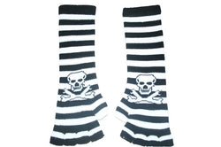 Black and White Skull Arm Length Fingerless Gloves