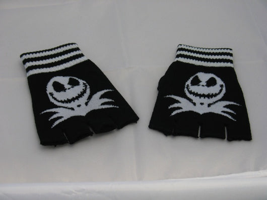 Black and White Jack Fingerless Glovesos